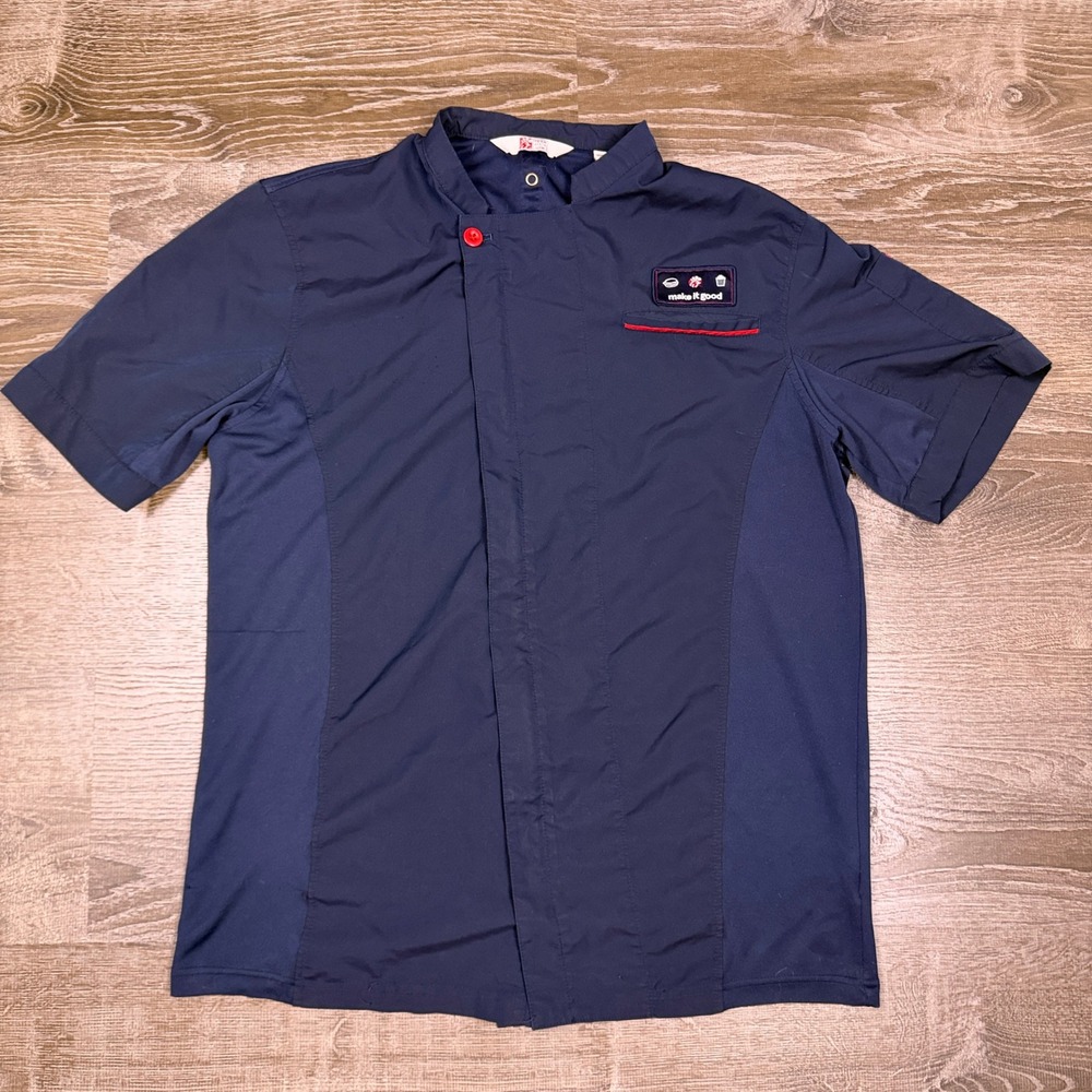 Chick-fil-A Team Style Chef Coat Uniform Mens Medium Navy Blue Make It Good